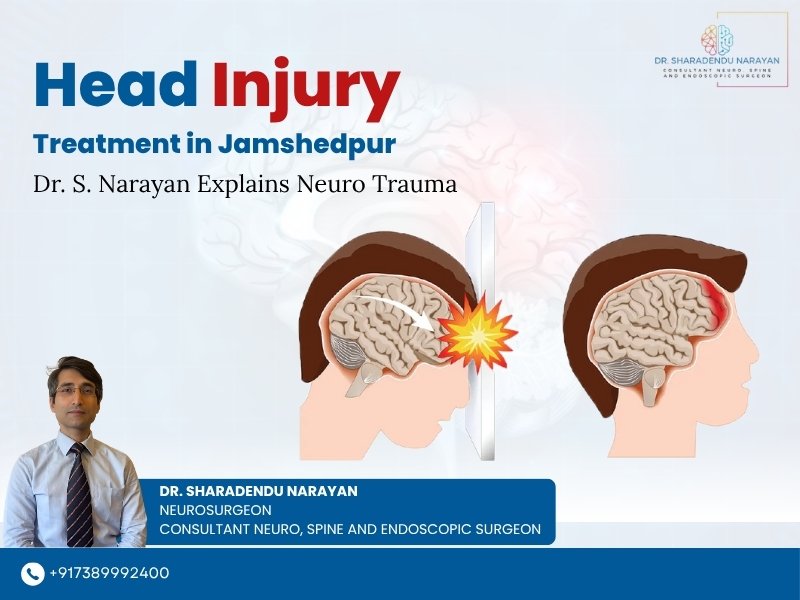 Dr. S. Narayan treating head injury patient, Head injury symptoms and treatment, Neurosurgeon in Jamshedpur consulting patient, Child recovering from head injury, Brain injury care and rehabilitation